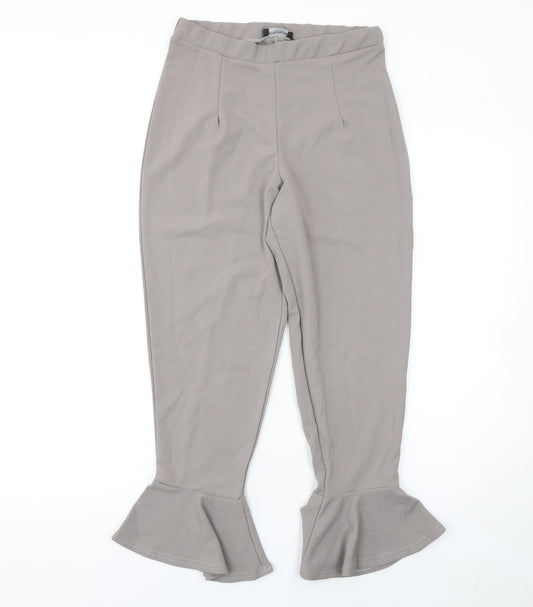 Womens UK Size 12 PRETTYLITTLETHING Slim Fit Cropped Beige Trousers