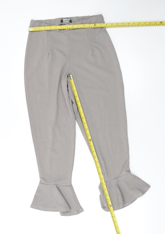 Womens UK Size 12 PRETTYLITTLETHING Slim Fit Cropped Beige Trousers