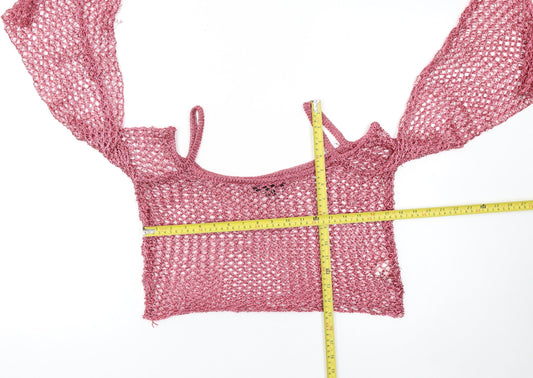 Missguided Women’s Pink Crochet Metallic Cropped Flared Sleeve Blouse UK 10