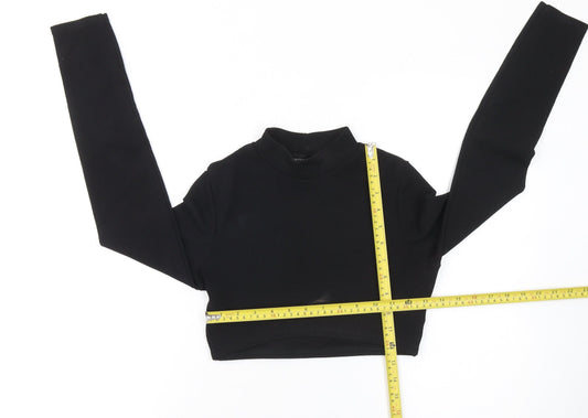 PrettyLittleThing Women Black Cropped Long Sleeve High Neck Top Size 10