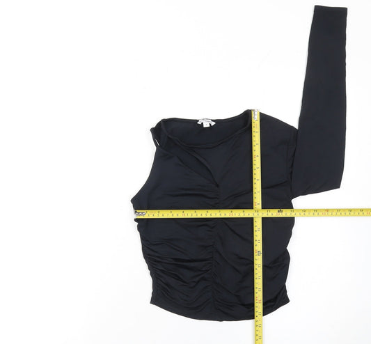 Clockhouse Women’s Black Asymmetrical Long Sleeve Cropped Top Size S