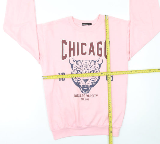 Boohoo Womens Pink Chicago Varsity Graphic Sweatshirt Size S