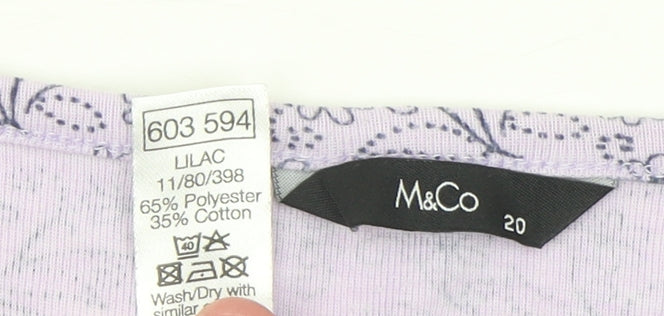 M&Co Womens Purple Floral Crochet Neck 3/4 Sleeve Tunic Top Size 20