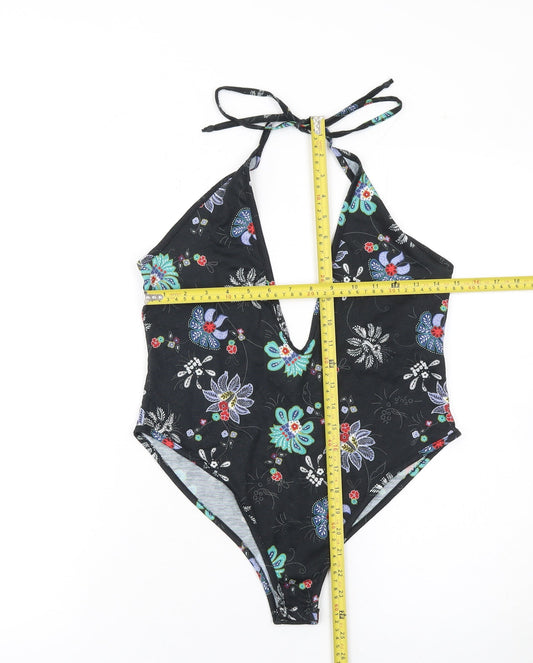 Boohoo Women’s Black Floral Halter Bodysuit UK 12