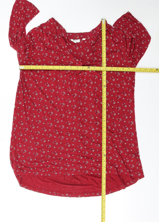 Fat Face Women's Red Floral 3/4 Sleeve Tunic Blouse Size 14