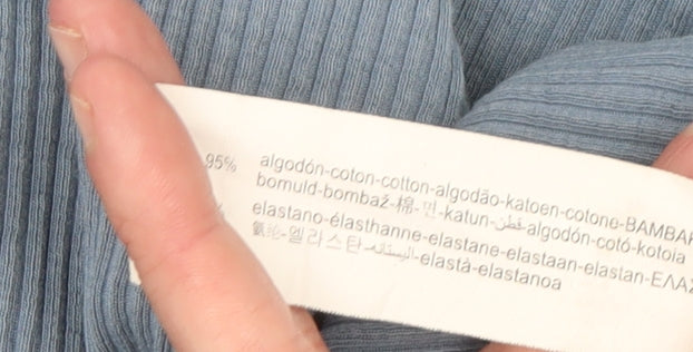 Zara Girls Blue Ribbed Long Sleeve Cotton T-Shirt 11-12 Years Slim Fit