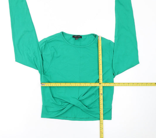 New Look Women's Green Cropped Long Sleeve Twist Front Top Size 12