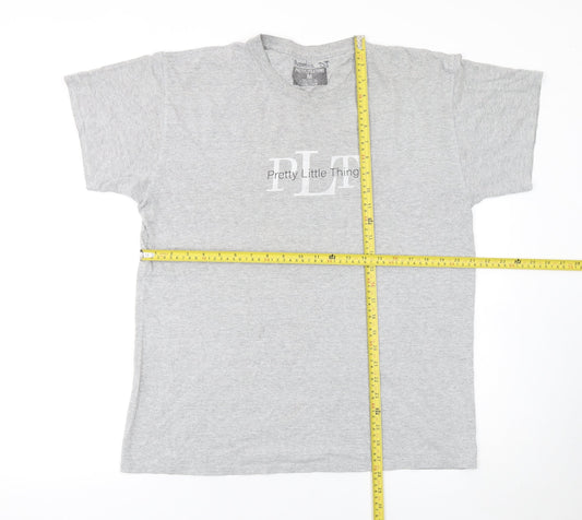 Pretty Little Thing Women’s Grey Basic Logo Cotton T-Shirt M