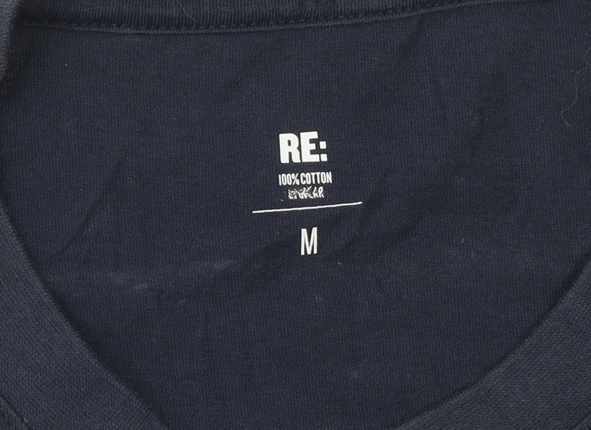 RE: Denim Men's Blue Graphic Print Crew Neck Cotton T-Shirt M