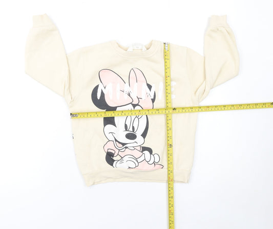 H&M Girls Beige Minnie Mouse Sweatshirt 4-6 Years Pullover Disney Print