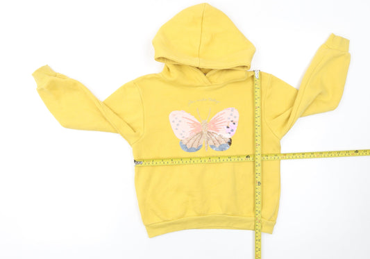 H&M Girls Yellow Sequin Butterfly Pullover Hoodie - Size 6-8 Years