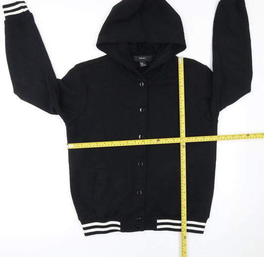 Forever 21 Women's Black Cotton Blend Varsity Hooded Jacket Size M