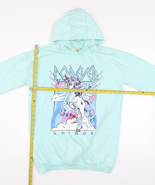 F&F Girls Blue Sequin Unicorn Pullover Hoodie 13-14 Years