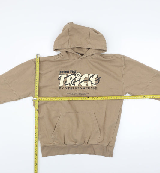 F&F Boys Beige Stick The Trick Skateboarding Pullover Hoodie Size 12-13 Years