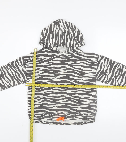 Zara Girls Black White Zebra Print Hoodie Age 10 Years Pullover Cotton Blend