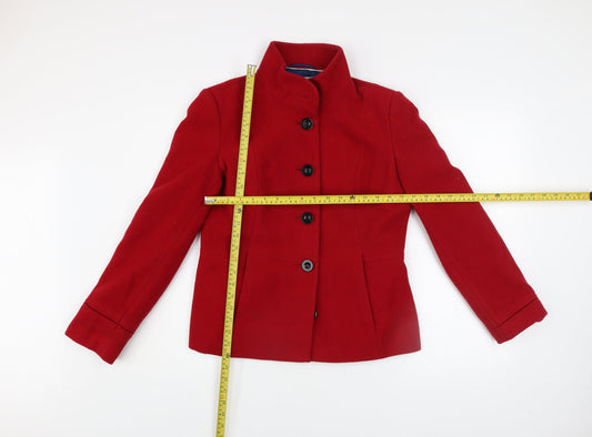 John Lewis Women Red Wool Blend Pea Coat Size 12 Lined Classic