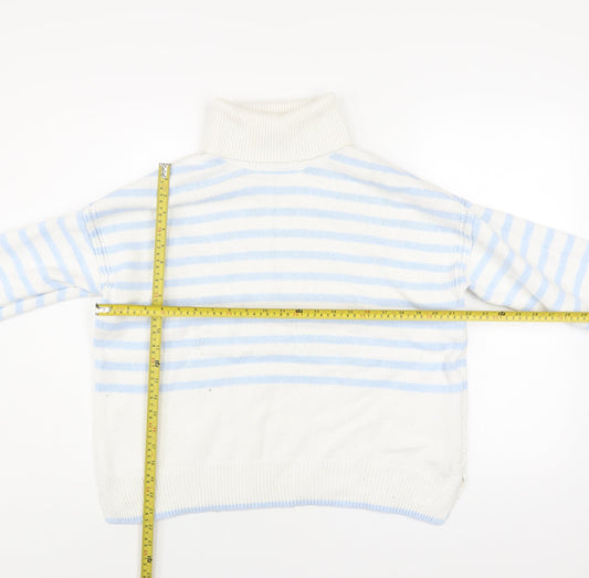 Crew Clothing Women’s White Blue Roll Neck Striped Jumper Size 10