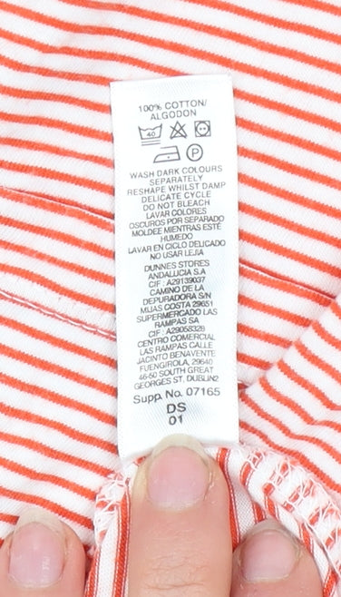 Dunnes Women’s Orange Striped Short Sleeve Cotton T-Shirt Size 14