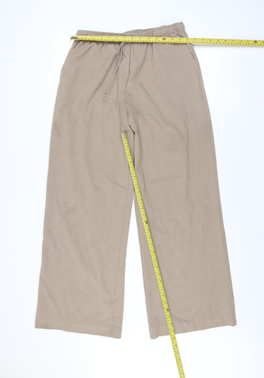 Stradivarius Women’s Beige XL Wide-Leg Trousers with Drawstring Waist