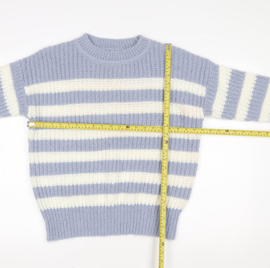 Nutmeg Women Blue Striped Chunky-Knit Pullover Jumper Size 8