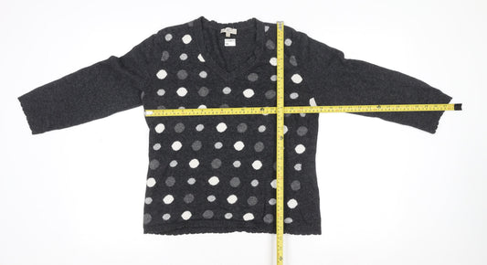 CC Women’s Grey Polka Dot V-Neck 3/4 Sleeve Angora Jumper M