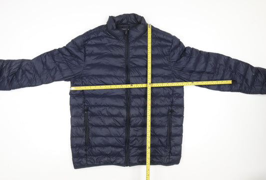 Tu Mens Blue Puffer Jacket L Regular Fit Lightweight Zip Coat