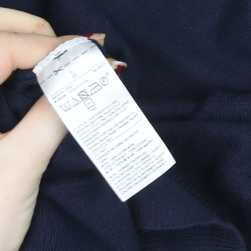 Gap Women Blue Cotton V-Neck Button Cardigan Size L