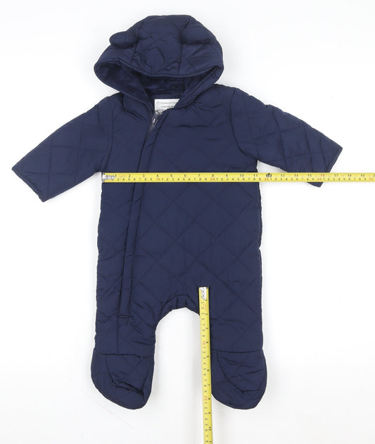 Primark Blue Quilted Hooded Snowsuit 3-6 Months Unisex Baby Winter Wear