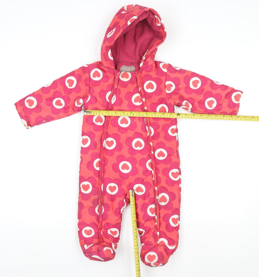 Marks & Spencer Girls Pink Heart Floral Hooded Snowsuit 9-12 Months
