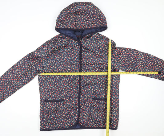 New Look Women’s Blue Floral Quilted Hooded Jacket Size 14