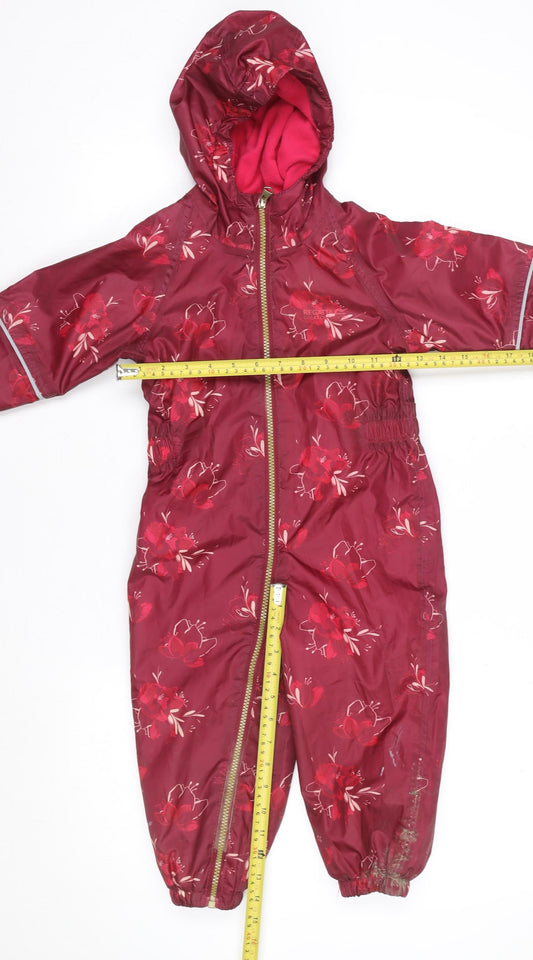 Regatta Unisex Baby Red Floral Hooded Waterproof Coverall 18-24 Months