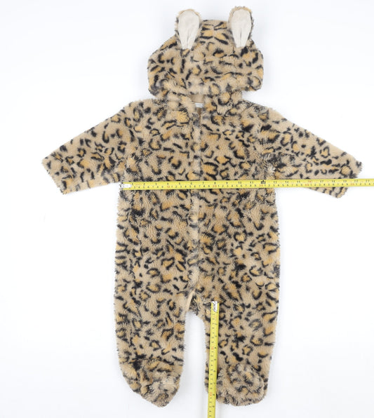 Next Unisex Baby Beige Animal Print Hooded Fleece Coverall 9-12 Months