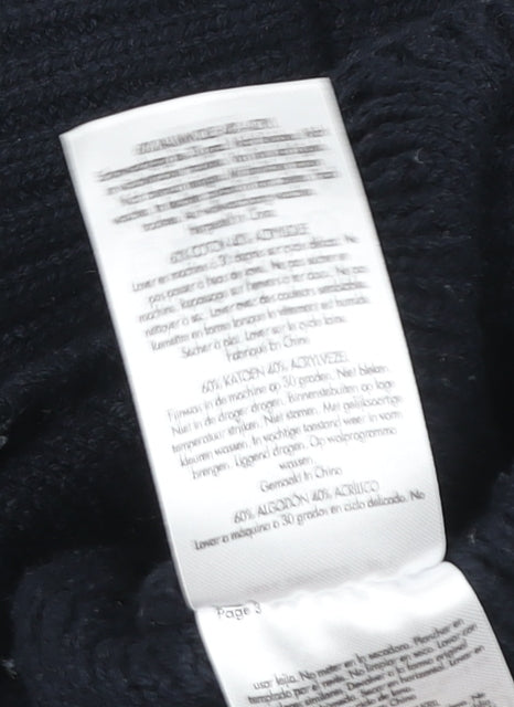 Crew Clothing Company Men's Blue Collared Cable-Knit Jumper Size M