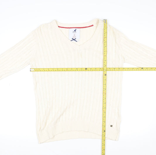 Kangol Womens Ivory Cable Knit V-Neck Cotton Jumper Size 16