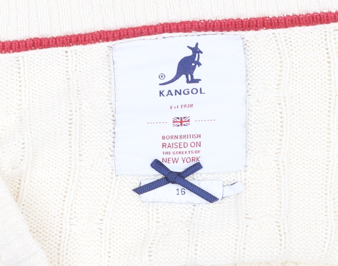 Kangol Womens Ivory Cable Knit V-Neck Cotton Jumper Size 16