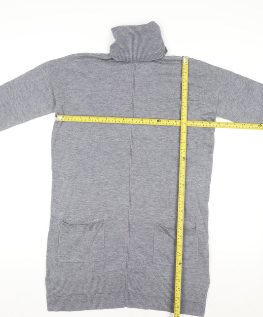 Fat Face Women’s Grey Wool Knit Roll Neck Jumper Dress Size 10