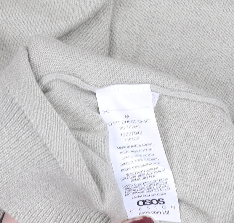 ASOS DESIGN Men's Beige Long Sleeve Cotton Polo Shirt M