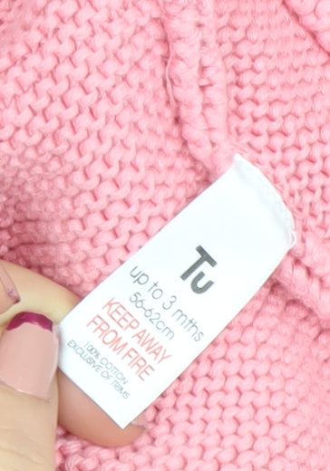 Brand and care label for Tu Pink Hooded Knitted Cardigan 0-3 Months Baby girls’ flower stripe cotton