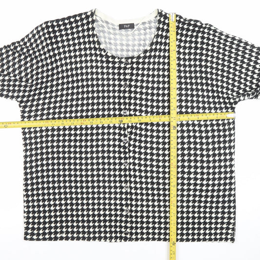 F&F Women's Black & White Houndstooth Long Sleeve Cardigan Size 22