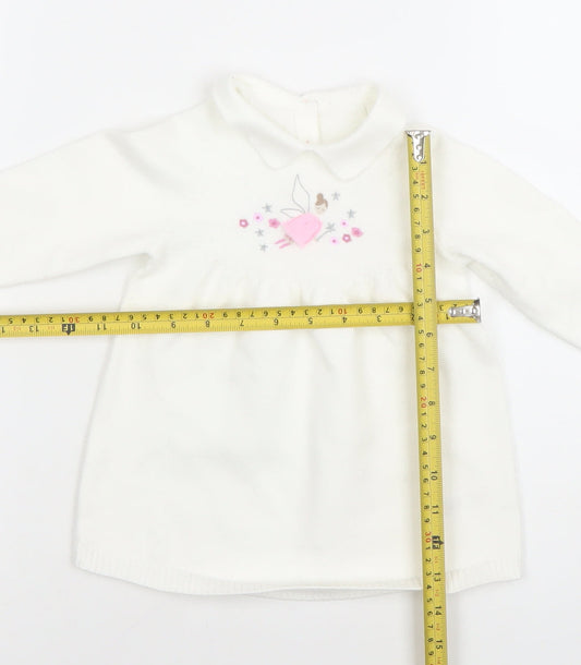 Little Nutmeg Girls White Collared Knit Fairy Dress 9-12 Months
