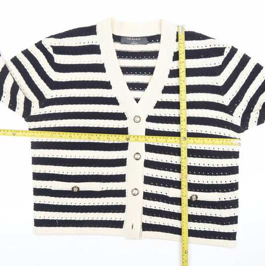 Primark Women’s Black & White Striped V-Neck Knit Cardigan L