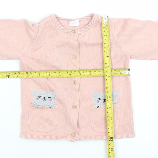 H&M Girls Pink Animal Pocket Cotton Knit Cardigan 6-9 Months