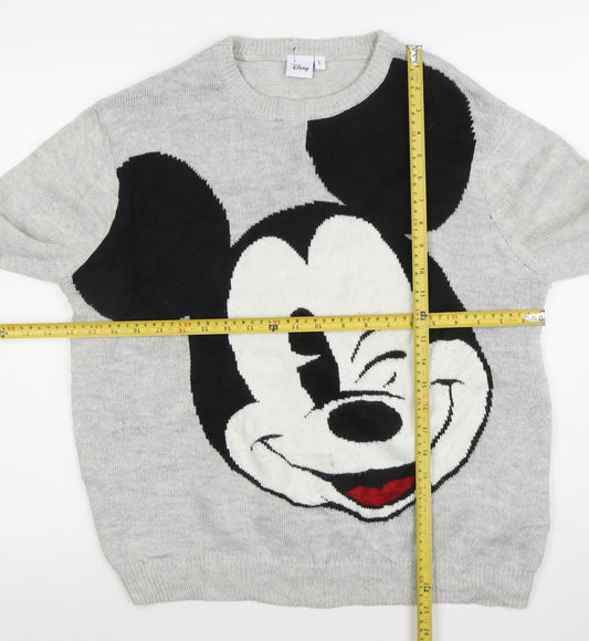 Disney Women’s Grey Mickey Mouse Knit Pullover Jumper L