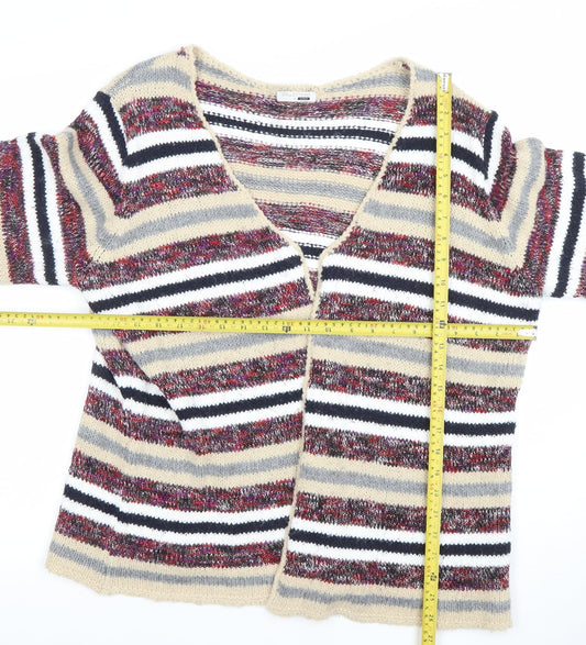 George Women Beige Multicoloured Size 24 Striped Open Knit Cardigan