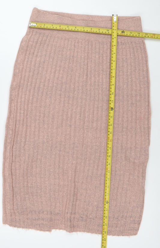 Brave Soul Women Beige Knit Pencil Skirt Size L Elastic Waist