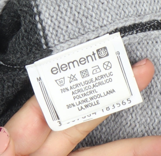 Element Men Grey Striped V-Neck Wool Blend Jumper Size M