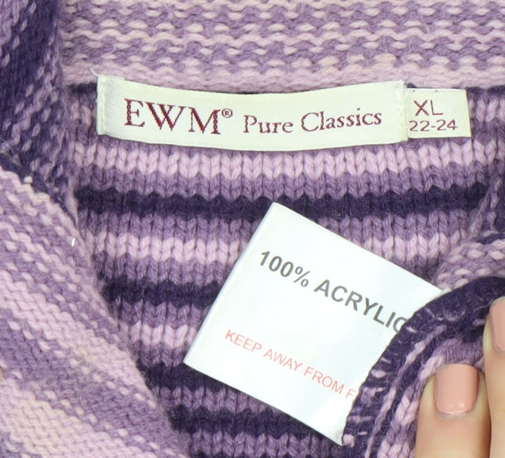 EWM Women’s Purple Striped Collared Cardigan XL 22-24 Acrylic Knit