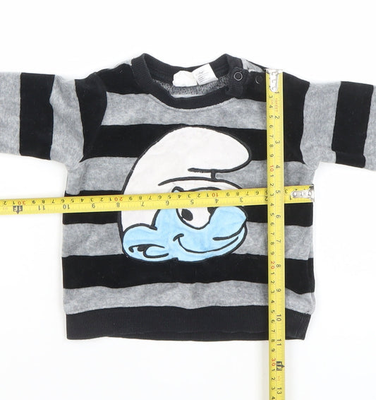 H&M Unisex Baby Black Grey Smurfs Striped Long Sleeve Pullover T-Shirt 6-9M