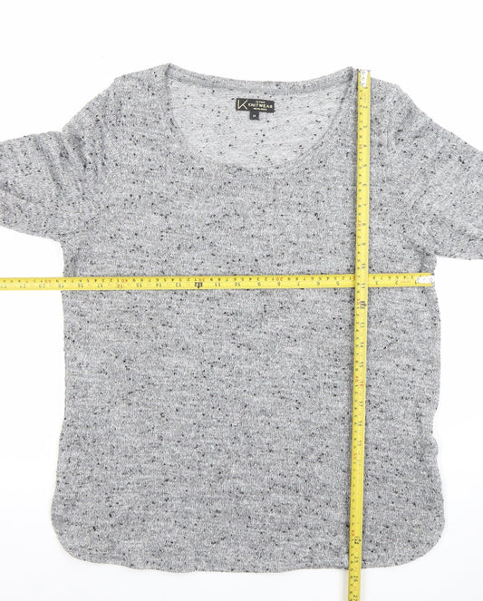 New Look Womens Grey Knit Glitter Top Size 14 3/4 Sleeve Scoop Neck