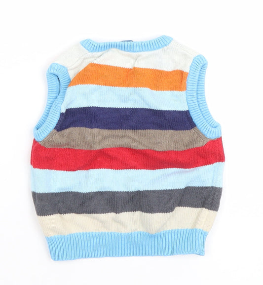 John Lewis Baby Multicoloured Striped Knit Cotton Sleeveless V-Neck Jumper 9-12 Months